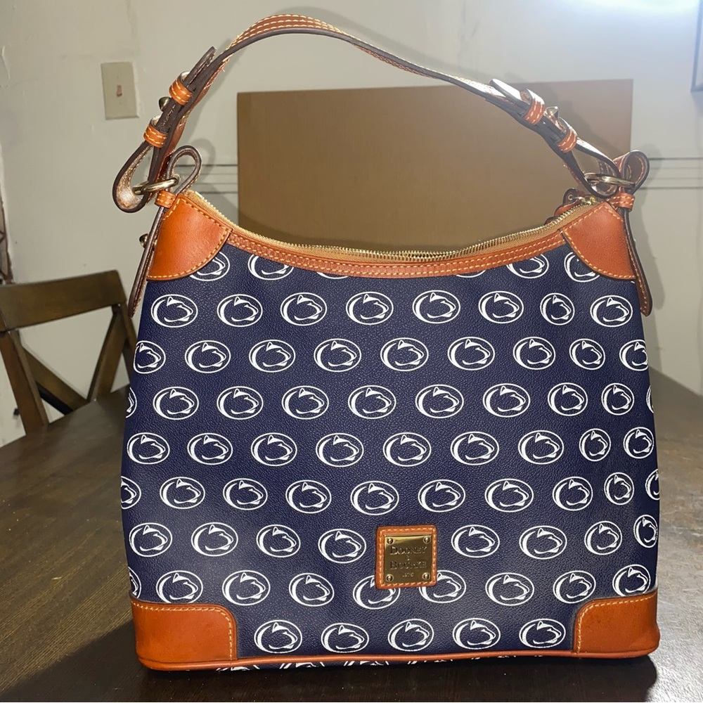 Dooney & Bourke Penn State Over The Shoulder Handbag Purse Tote Navy Blue/White